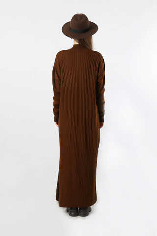 Balıkçı Yaka Triko Elbise Kahve - 5