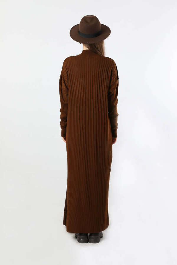 Balıkçı Yaka Triko Elbise Kahve - 5