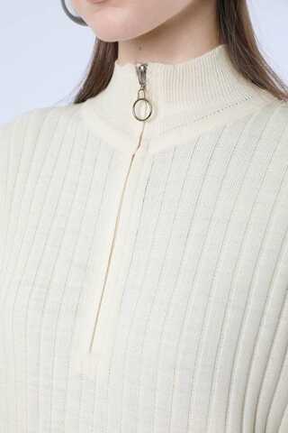 Balıkçı Yaka Triko Elbise Krem - 4