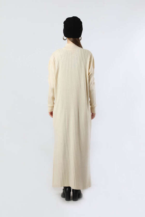 Balıkçı Yaka Triko Elbise Krem - 5