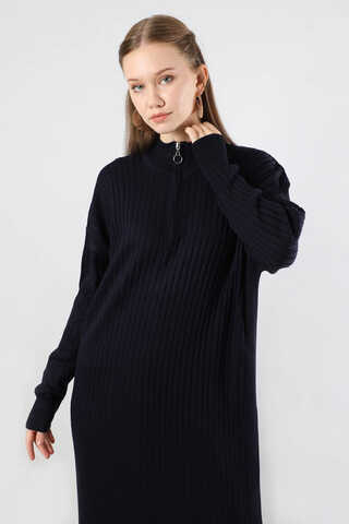 Balıkçı Yaka Triko Elbise Lacivert - 2