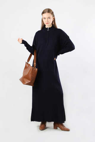 Balıkçı Yaka Triko Elbise Lacivert - 3