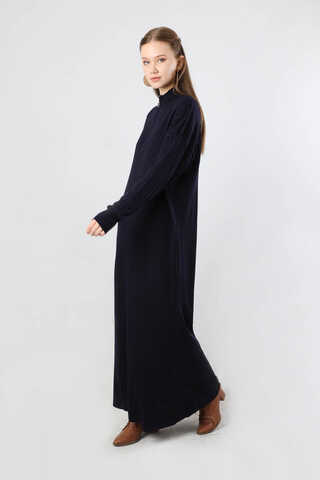 Balıkçı Yaka Triko Elbise Lacivert - 5