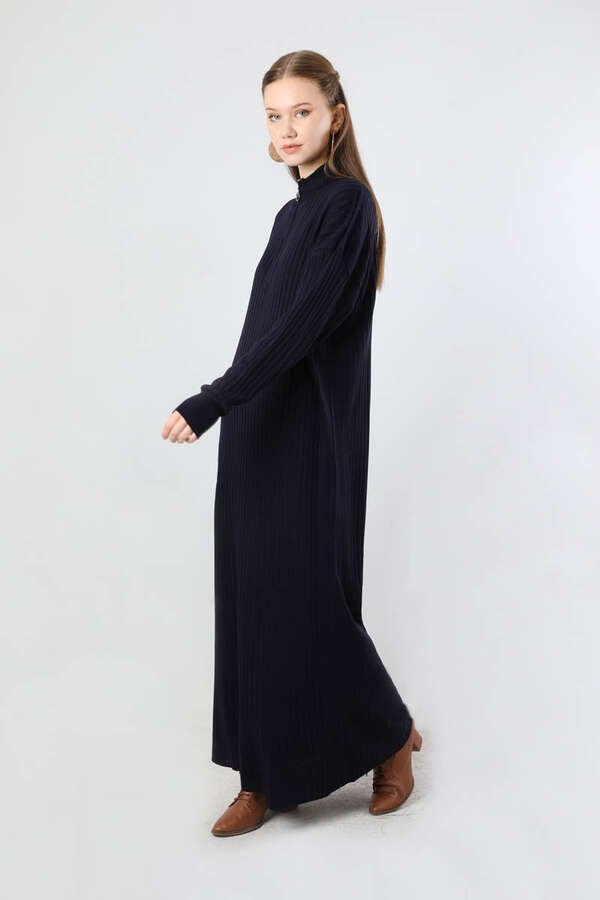 Balıkçı Yaka Triko Elbise Lacivert - 5