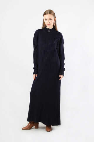 Balıkçı Yaka Triko Elbise Lacivert - 1