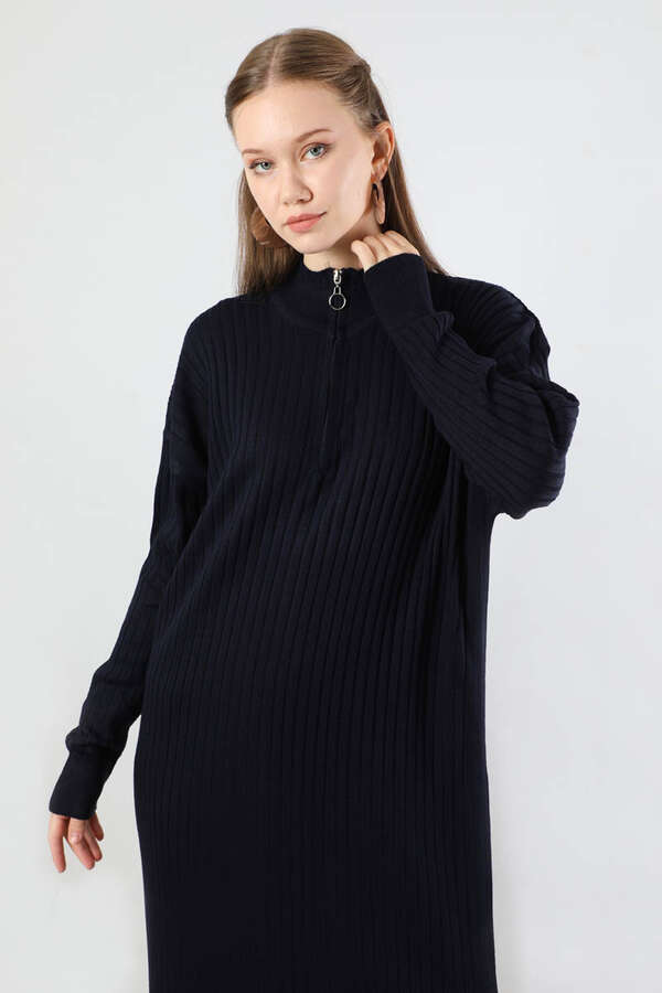 Balıkçı Yaka Triko Elbise Lacivert - 2