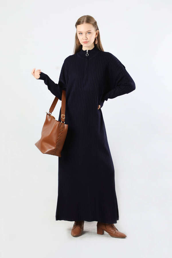 Balıkçı Yaka Triko Elbise Lacivert - 3