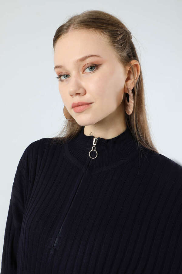 Balıkçı Yaka Triko Elbise Lacivert - 4