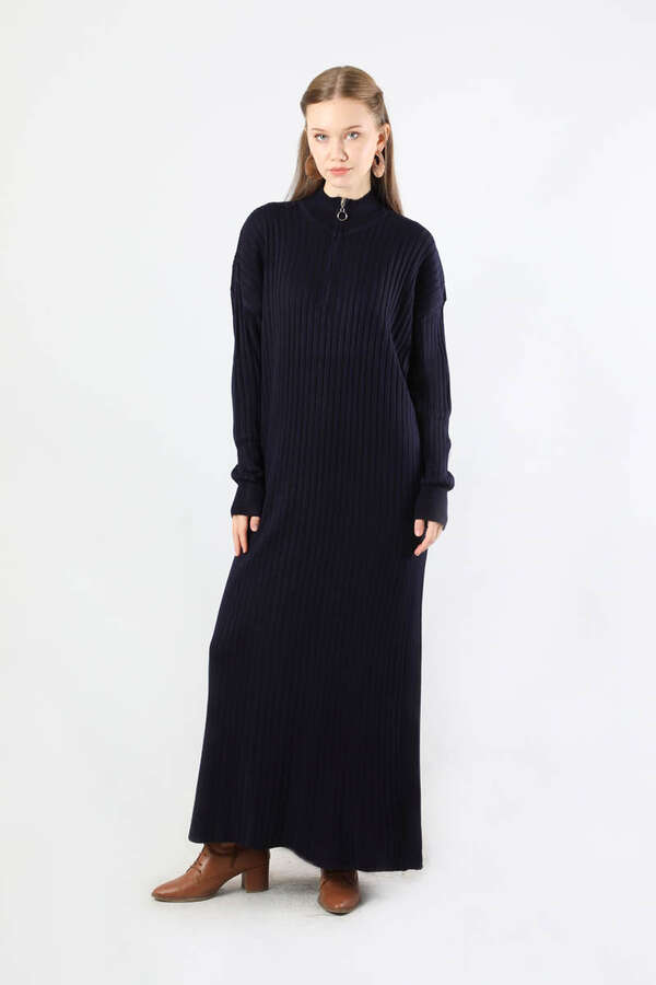 Balıkçı Yaka Triko Elbise Lacivert - 1