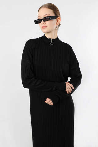 Balıkçı Yaka Triko Elbise Siyah - 2