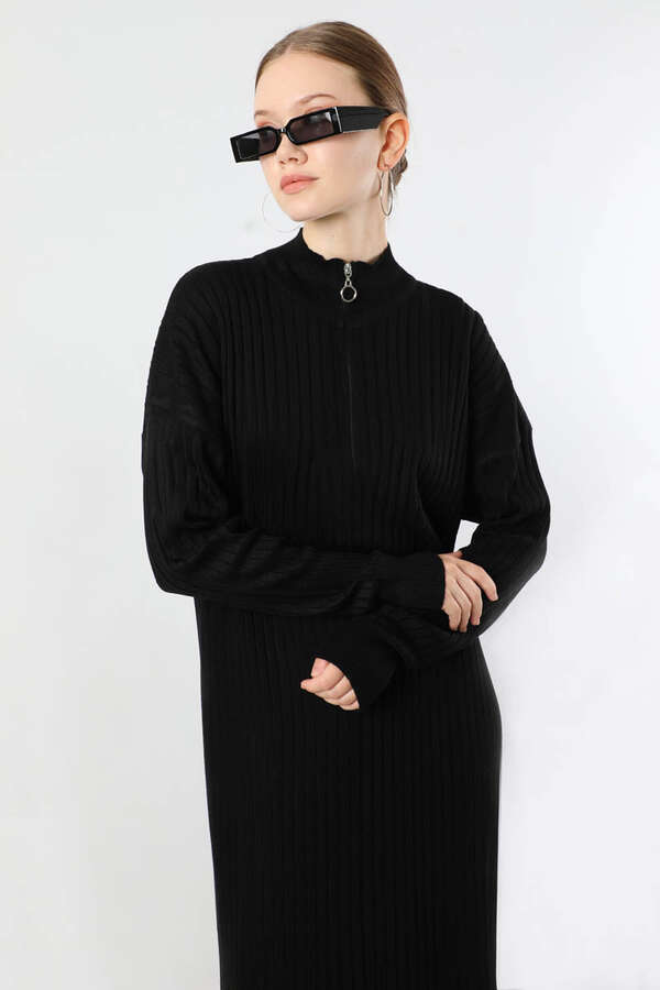 Balıkçı Yaka Triko Elbise Siyah - 2