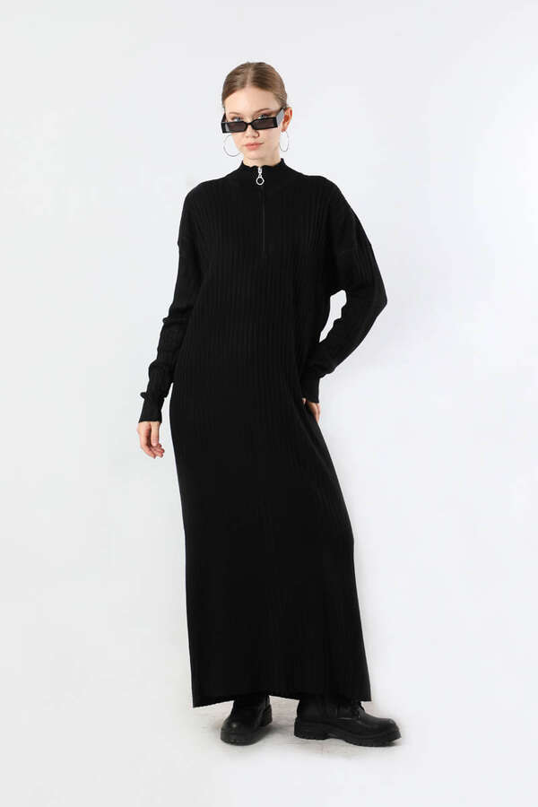 Balıkçı Yaka Triko Elbise Siyah - 3