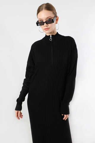 Balıkçı Yaka Triko Elbise Siyah - 4