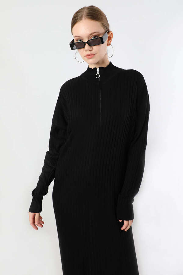 Balıkçı Yaka Triko Elbise Siyah - 4