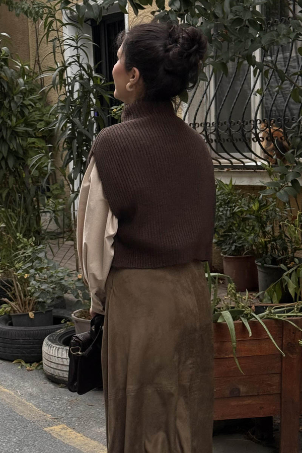 Balıkçı Yaka Triko Süveter Acı Kahve - 6