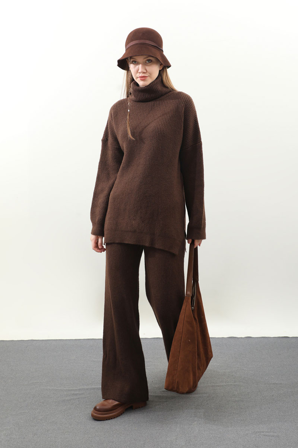 Balıkçı Yaka Triko Takım Kahverengi - 2