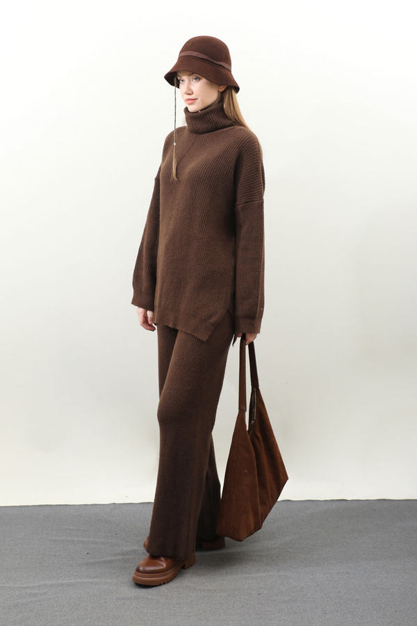 Balıkçı Yaka Triko Takım Kahverengi - 3