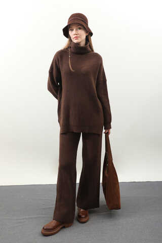 Balıkçı Yaka Triko Takım Kahverengi - 1