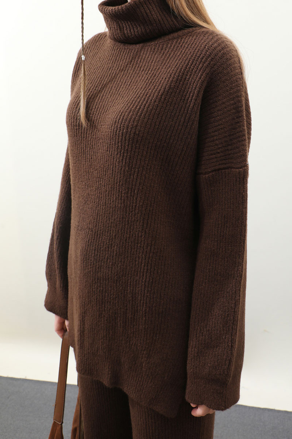 Balıkçı Yaka Triko Takım Kahverengi - 6