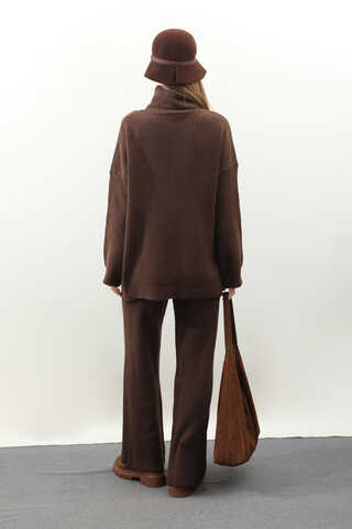 Balıkçı Yaka Triko Takım Kahverengi - 8