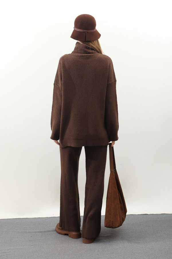 Balıkçı Yaka Triko Takım Kahverengi - 8