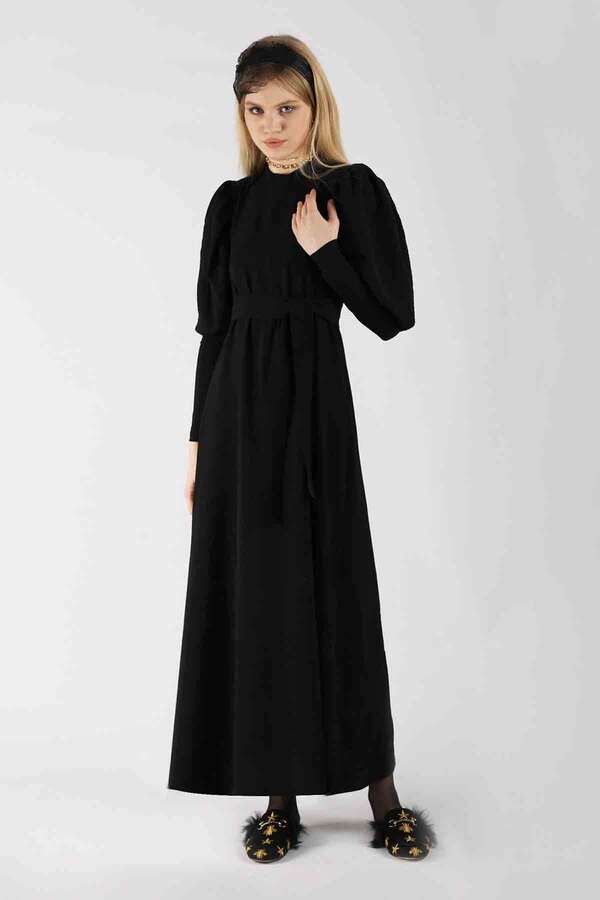 Balloon Sleeve Dress Black - 1