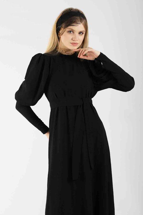 Balloon Sleeve Dress Black - 2