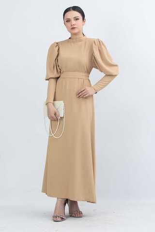 Balloon Sleeve Dress Camel - 1