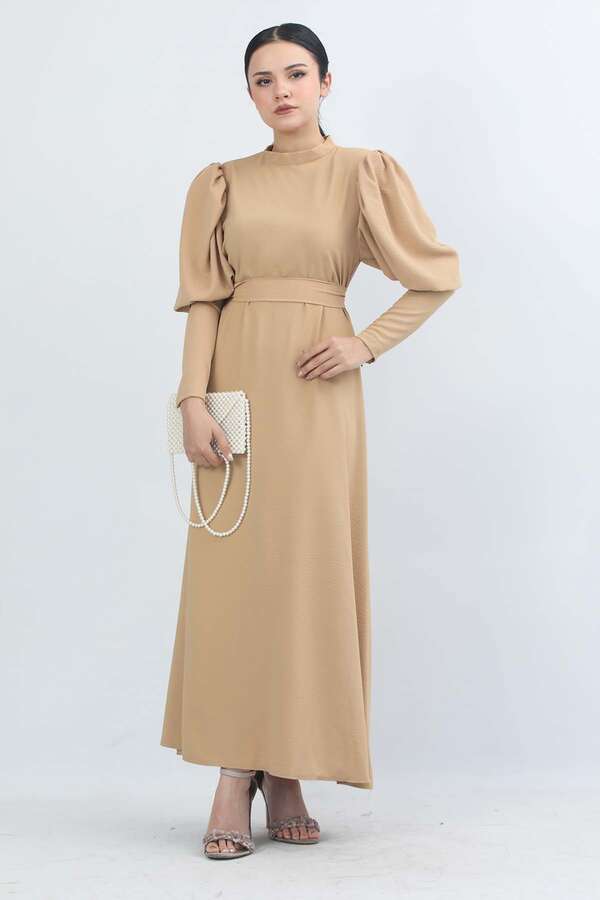 Balloon Sleeve Dress Camel - 1