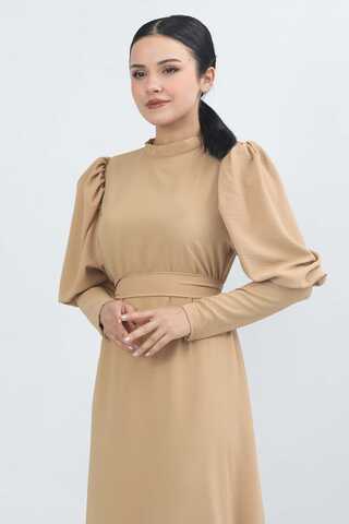 Balloon Sleeve Dress Camel - 2