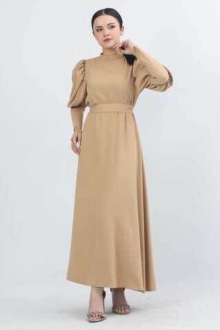 Balloon Sleeve Dress Camel - 3