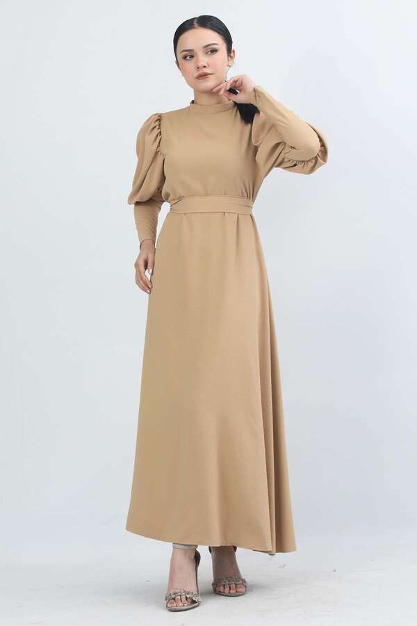 Balloon Sleeve Dress Camel - 3