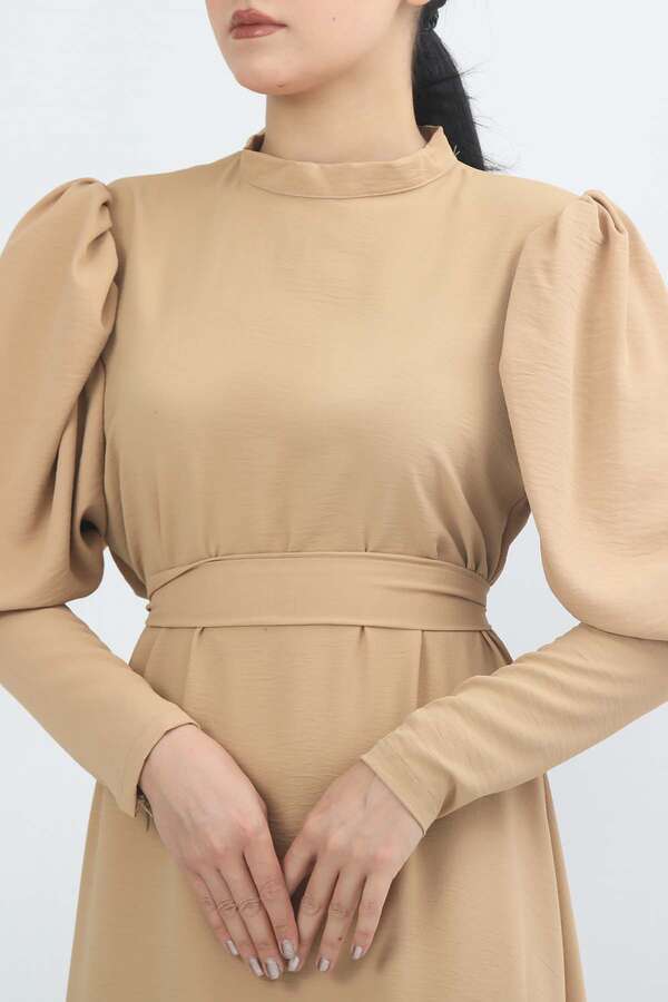 Balloon Sleeve Dress Camel - 4