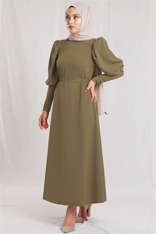 Balloon Sleeve Dress Khaki 