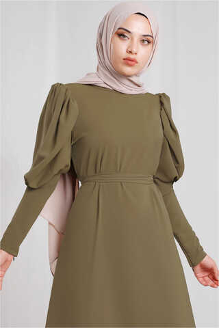 Balloon Sleeve Dress Khaki - 2