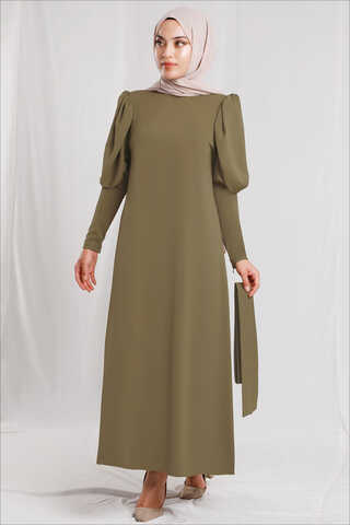 Balloon Sleeve Dress Khaki - 3