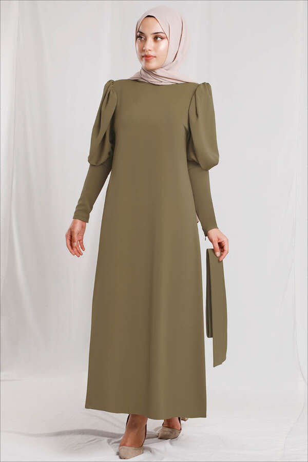 Balloon Sleeve Dress Khaki - 3