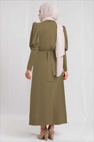 Balloon Sleeve Dress Khaki - 4