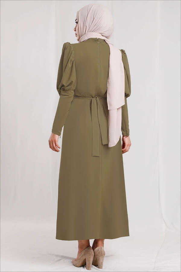 Balloon Sleeve Dress Khaki - 4