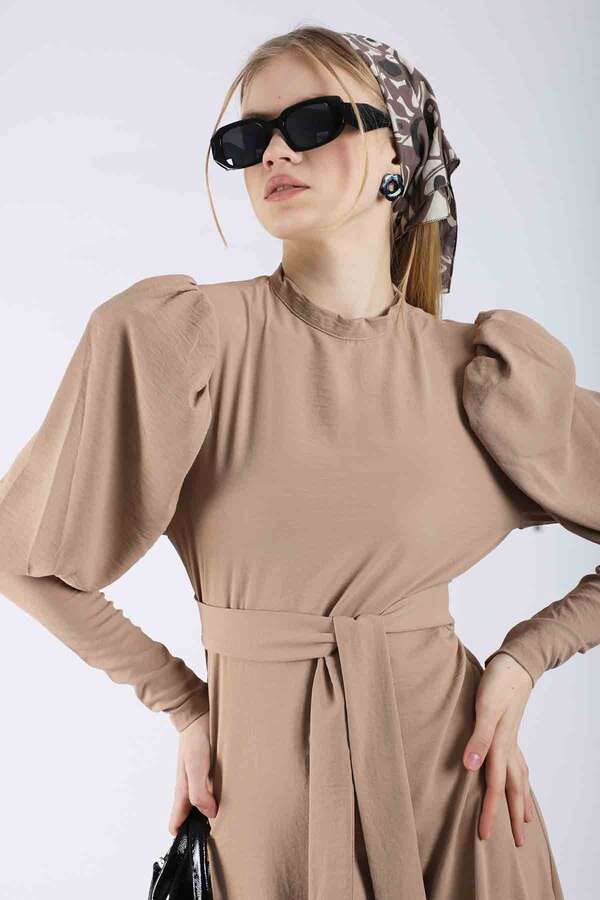 Balloon Sleeve Dress Mink - 4