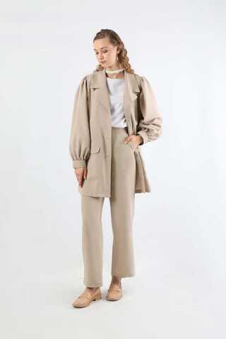 Balloon Sleeve Jacket Pants Suit Beige - 3