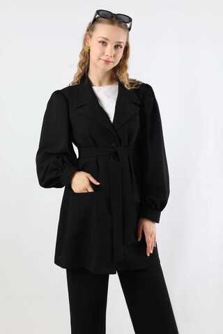 Balloon Sleeve Jacket Pants Suit Black - 2