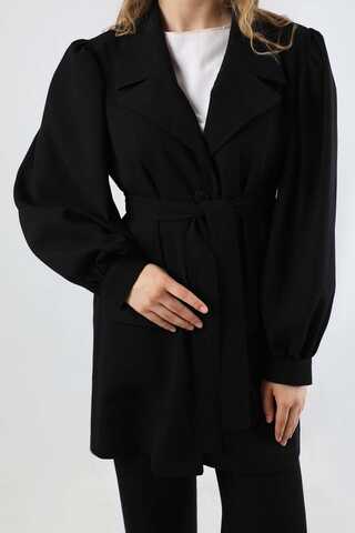 Balloon Sleeve Jacket Pants Suit Black - 4