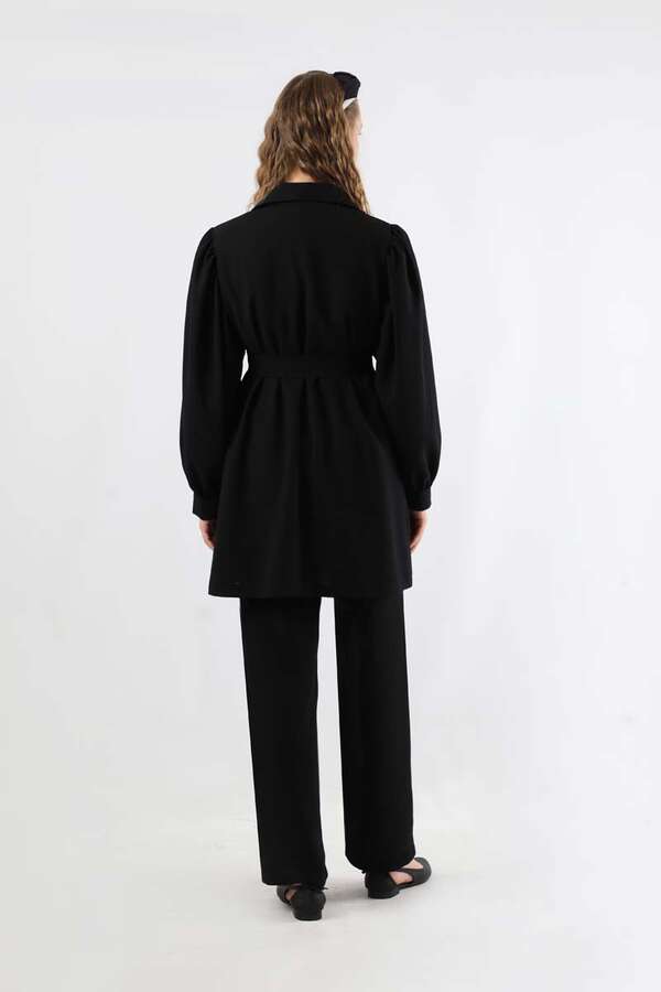 Balloon Sleeve Jacket Pants Suit Black - 5