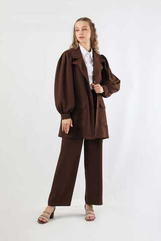Balloon Sleeve Jacket Pants Suit Cappucino - 1