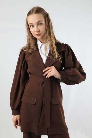 Balloon Sleeve Jacket Pants Suit Cappucino - 2