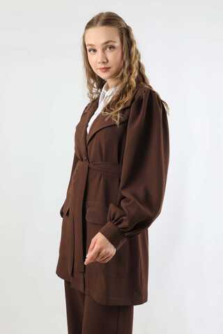 Balloon Sleeve Jacket Pants Suit Cappucino - 4