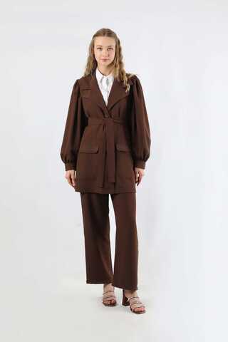 Balloon Sleeve Jacket Pants Suit Cappucino - 5