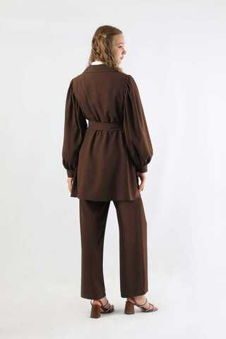 Balloon Sleeve Jacket Pants Suit Cappucino - 6