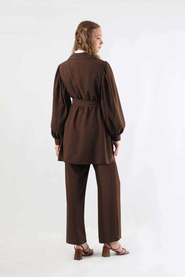 Balloon Sleeve Jacket Pants Suit Cappucino - 6
